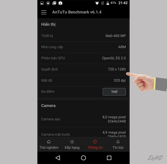 Th&ocirc;ng tin hiển thị, camera